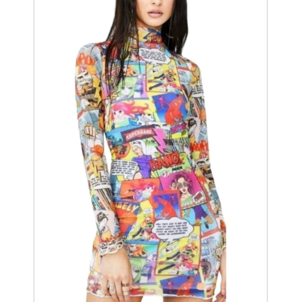Jaded Comic Book Lettuce Trim Mini Dress